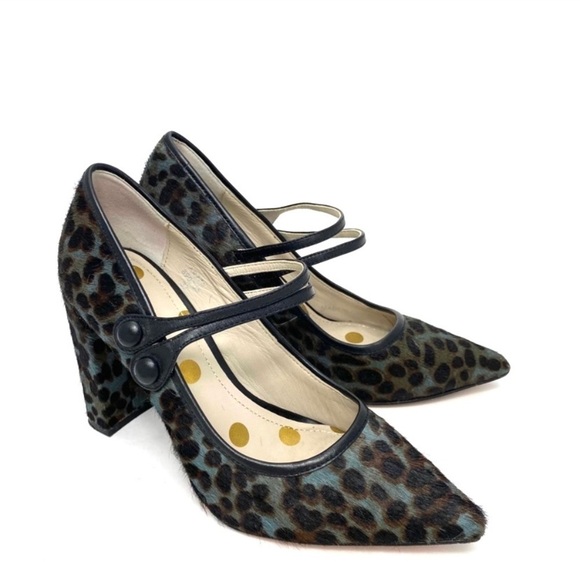 BODEN Calf Hair Leopard Block Heel Pumps in Gray Size 6 (37) - Picture 5 of 11